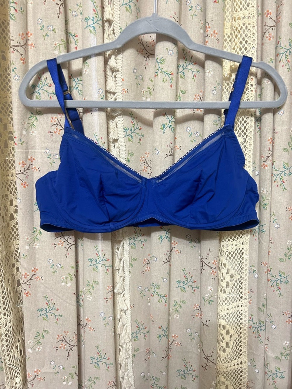 Savage x Fenty Blue Underwire Bra 40C Unlined Mesh Cobalt EUC